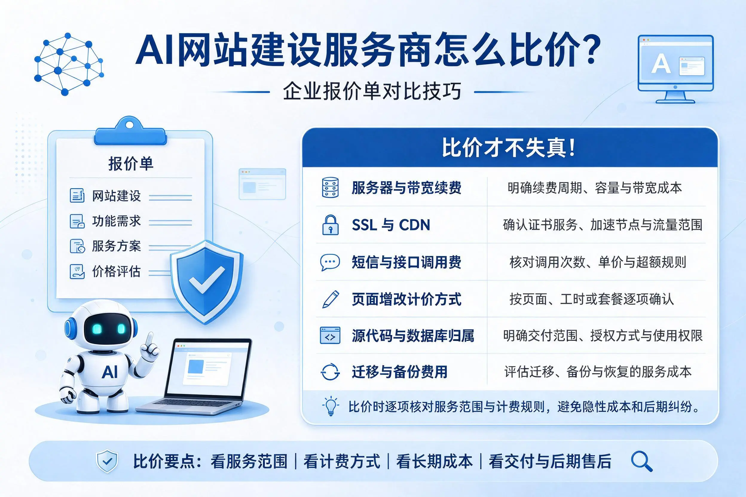AI网站建设服务商怎么比价？定安企业报价单对比技巧